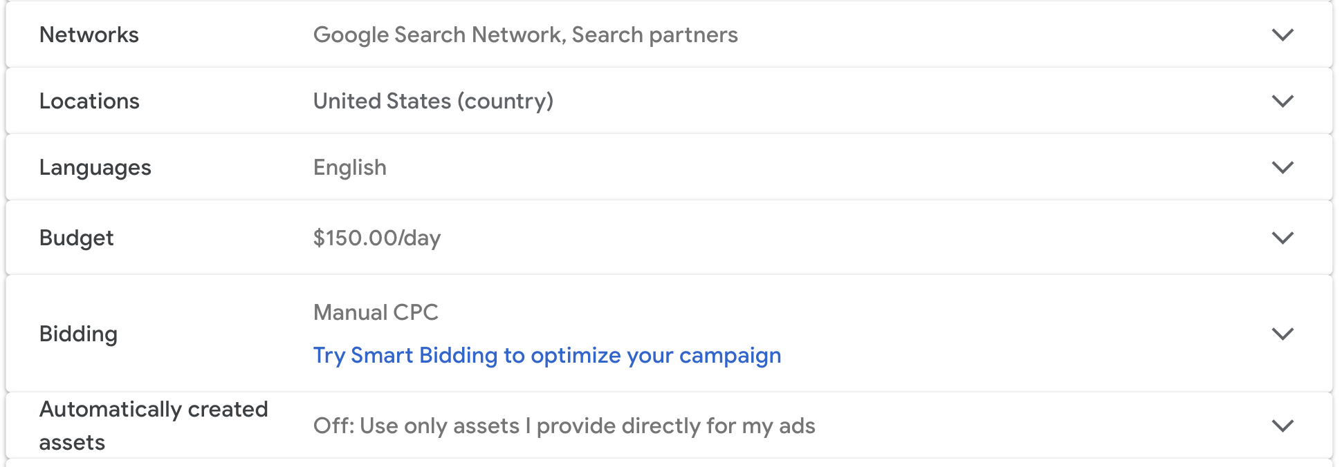 google ads search campaign settings